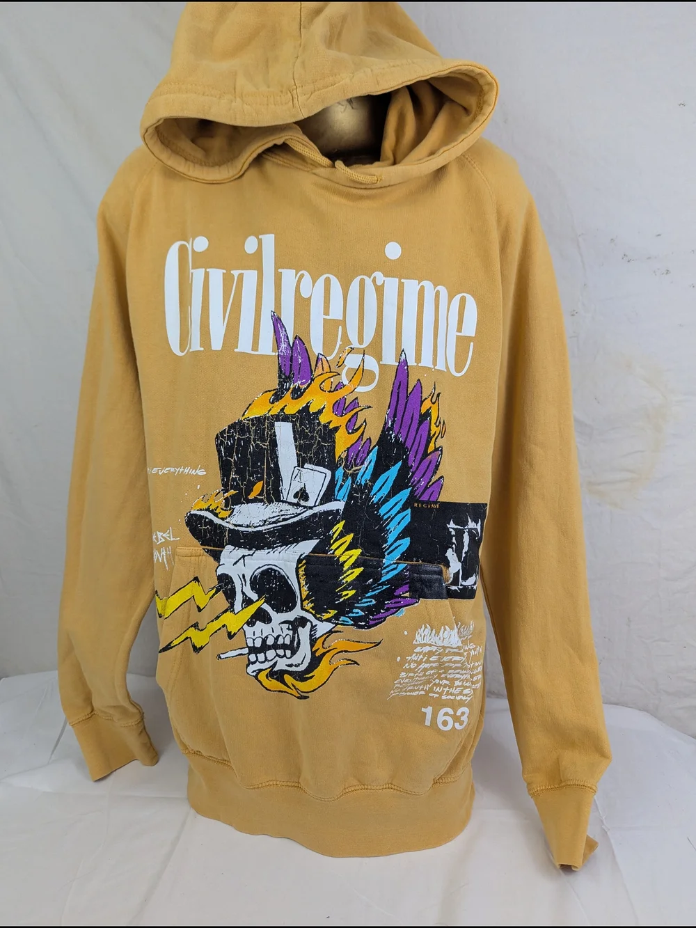 Civil Regime Men's Gold Hoodie Skull Smoking With Wings Medium